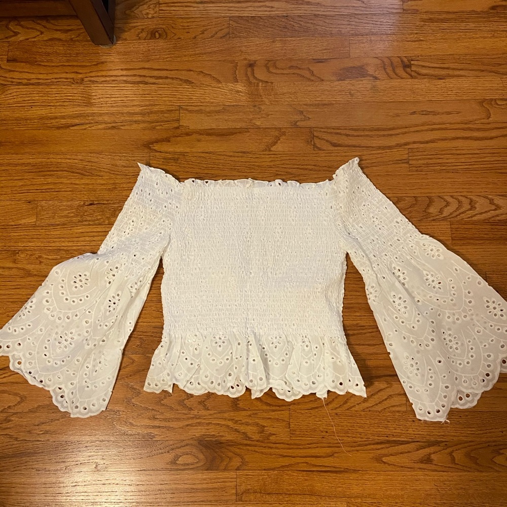 EXPRESS OFF THE SHOULDER LACE TOP